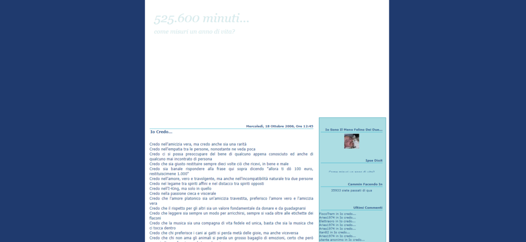 Screenshot del vecchio blog